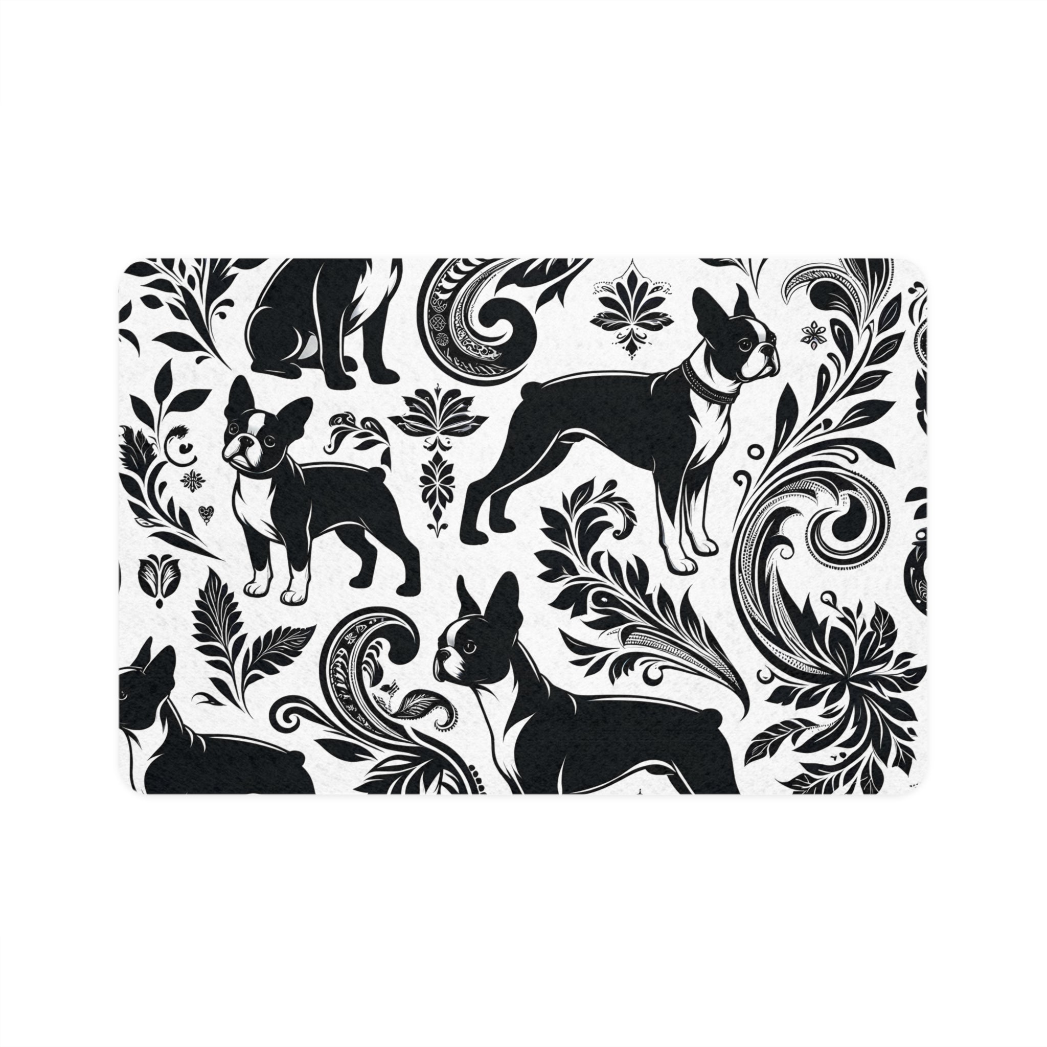 Dog Food Mat - Paisley Boston Terrier Pet Feeding Mat (12x18)