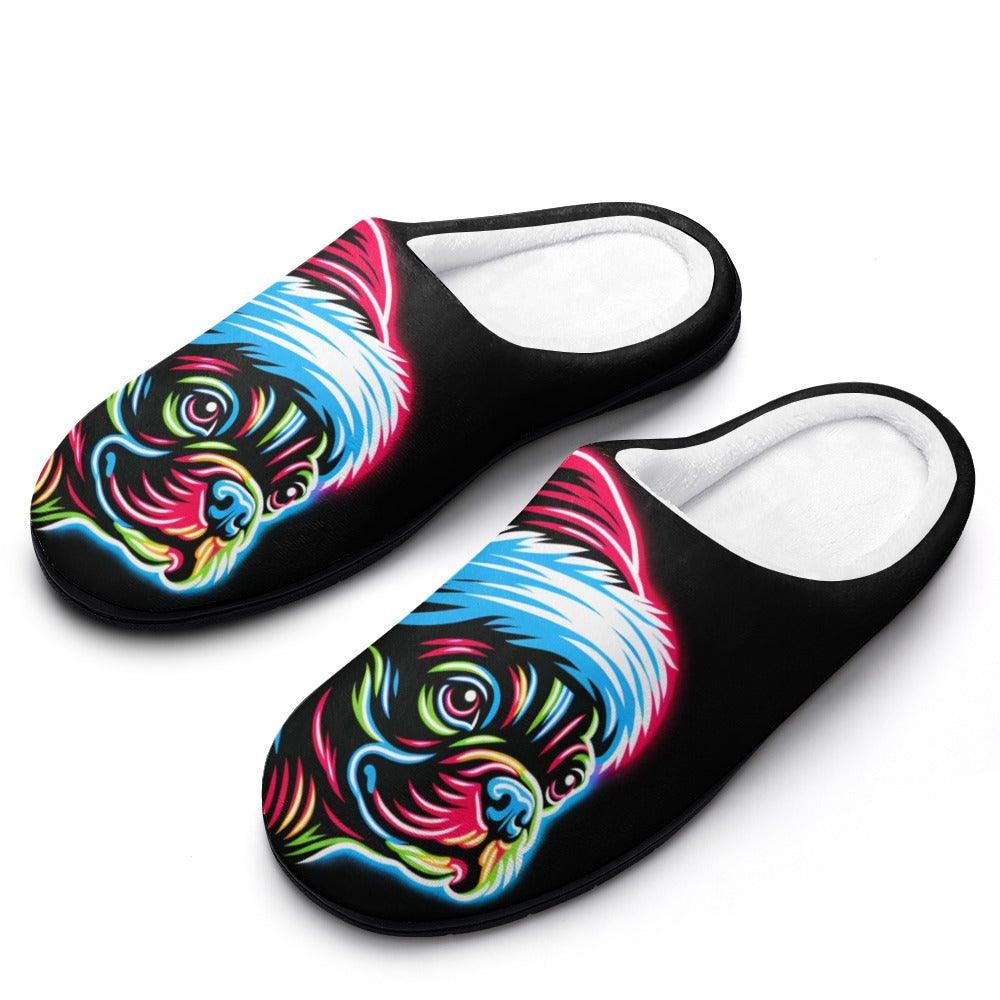 Bright Boston Holiday - Santa Pup Style Men's Cotton Slippers