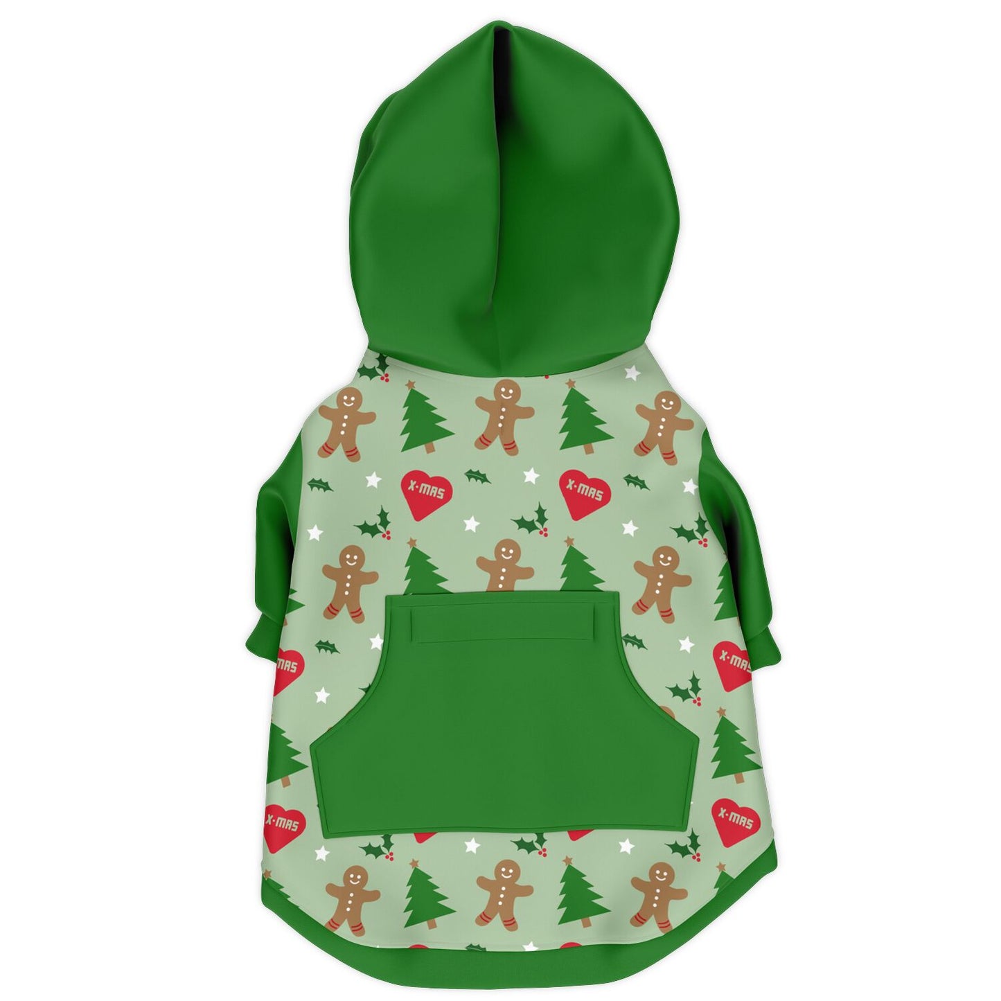 Gingerbread Man & Xmas Tree Dog Zip-Up Hoodie - Green