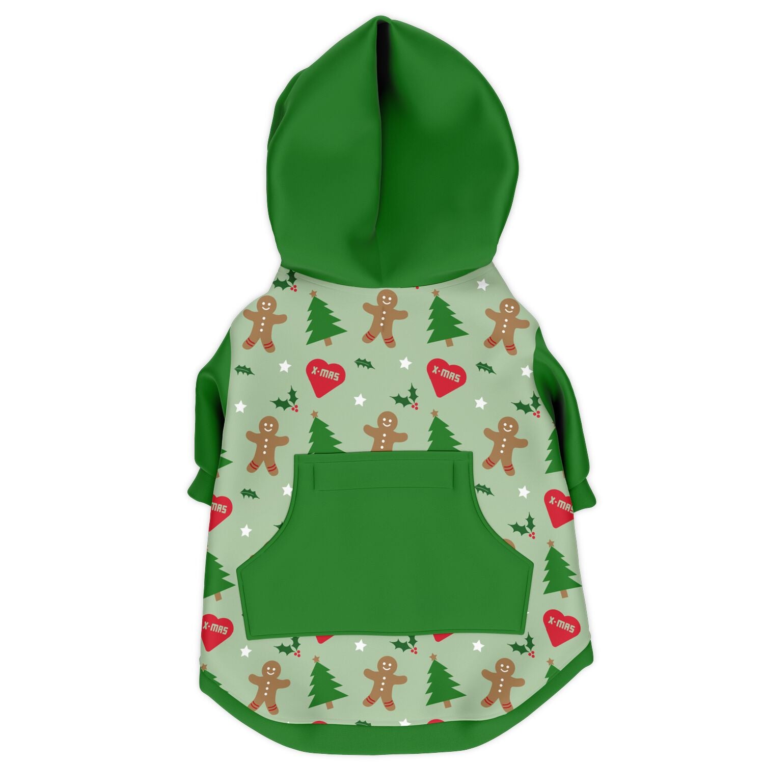 Gingerbread Man & Xmas Tree Dog Zip-Up Hoodie - Green