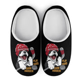 Hockey Boston Terrier Men's Cotton Slippers - Play Hard Bark Harder