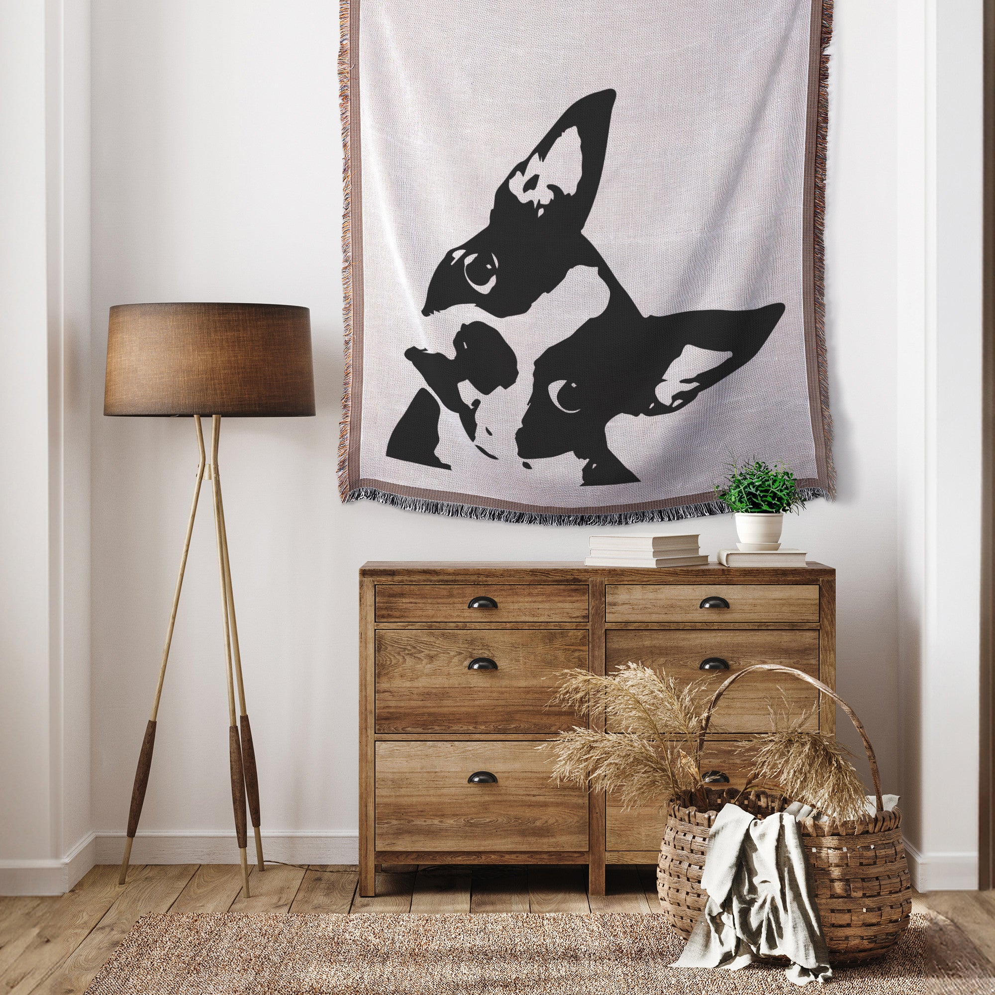Boston Terrier Dog Head Tilt Woven Blanket