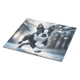 Boston Terrier Pup Running In The Snow Magnet