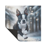 Boston Terrier Pup Running In The Snow Magnet