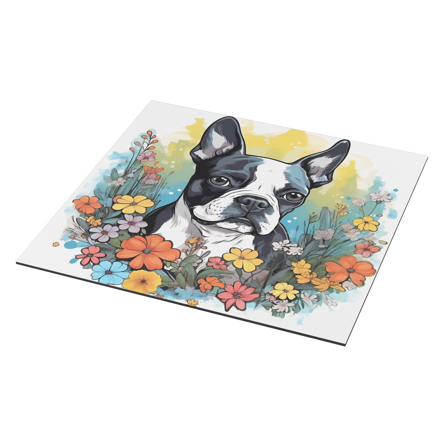 Boston Terrier Surrounded By Flowers Magnet
