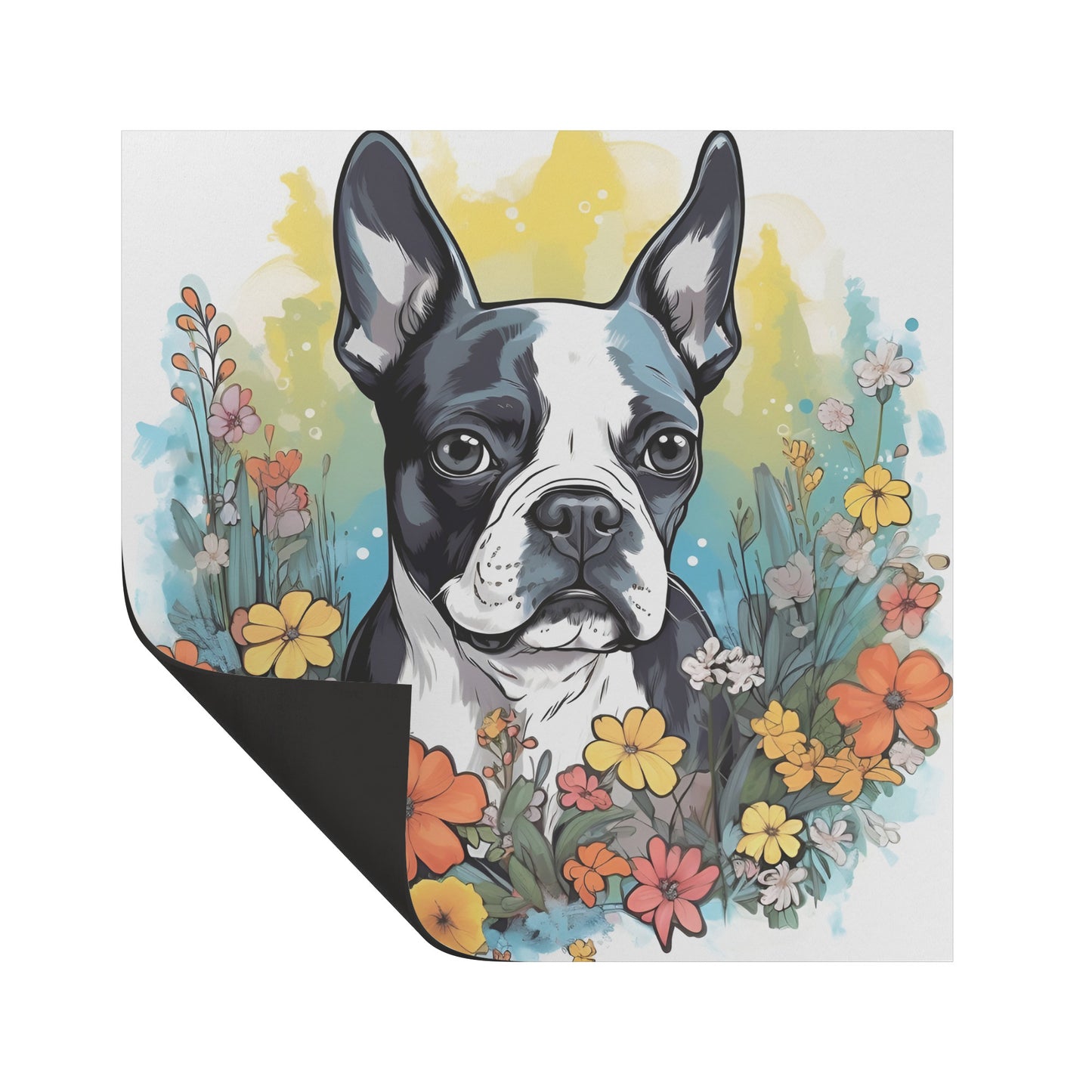 Boston Terrier Surrounded By Flowers Magnet