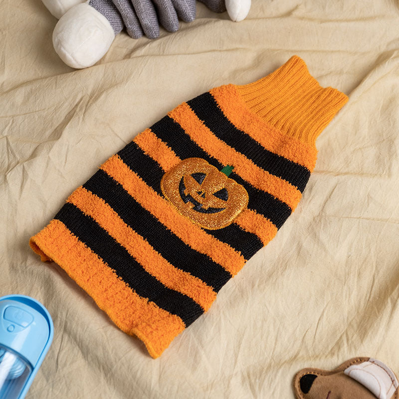 Halloween Embroidered Pumpkin Dog Sweater