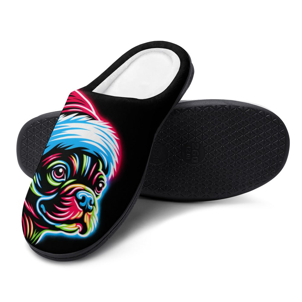 Bright Boston Holiday - Santa Pup Style Men's Cotton Slippers