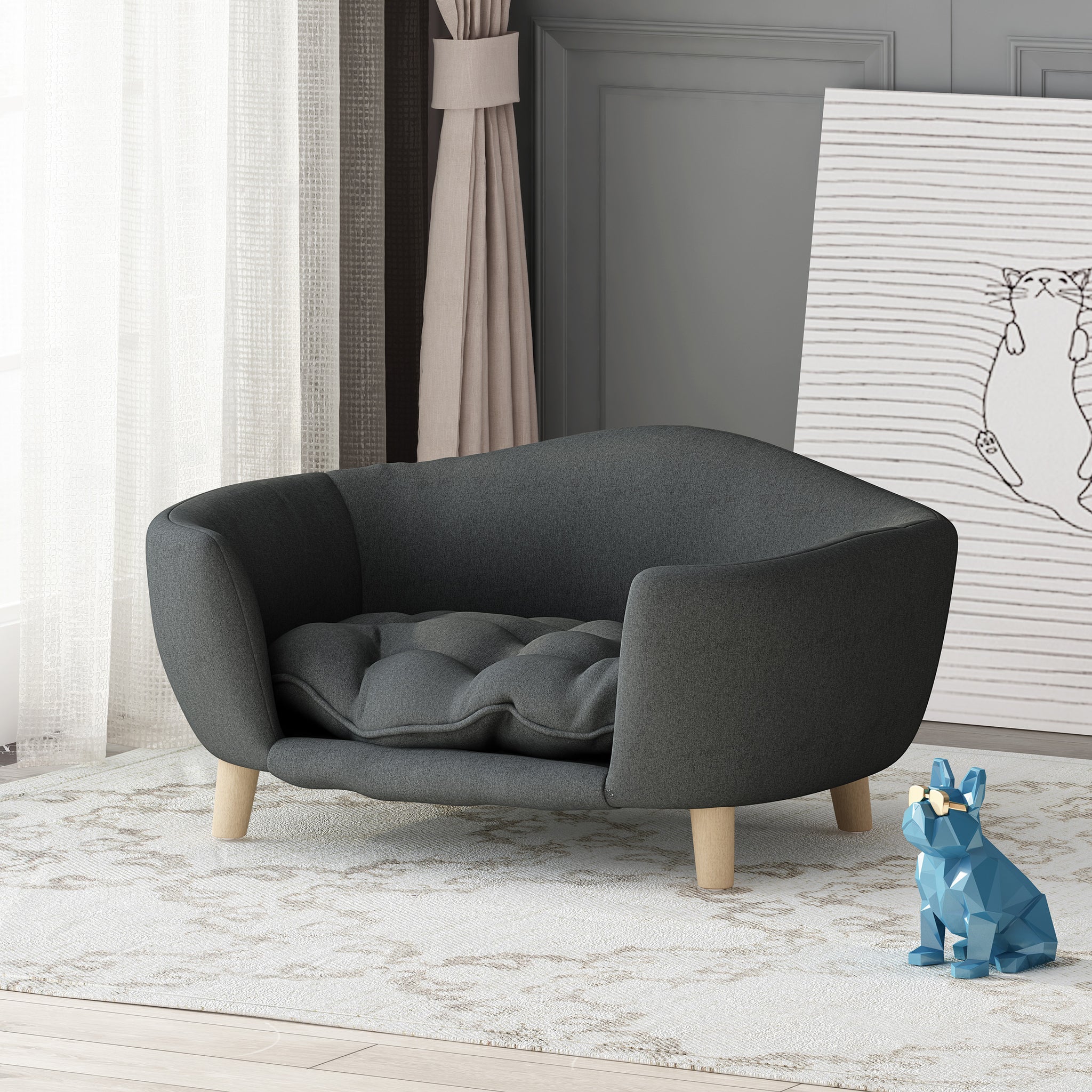 Mid-Century Modern Dog Bed - Dark Gray