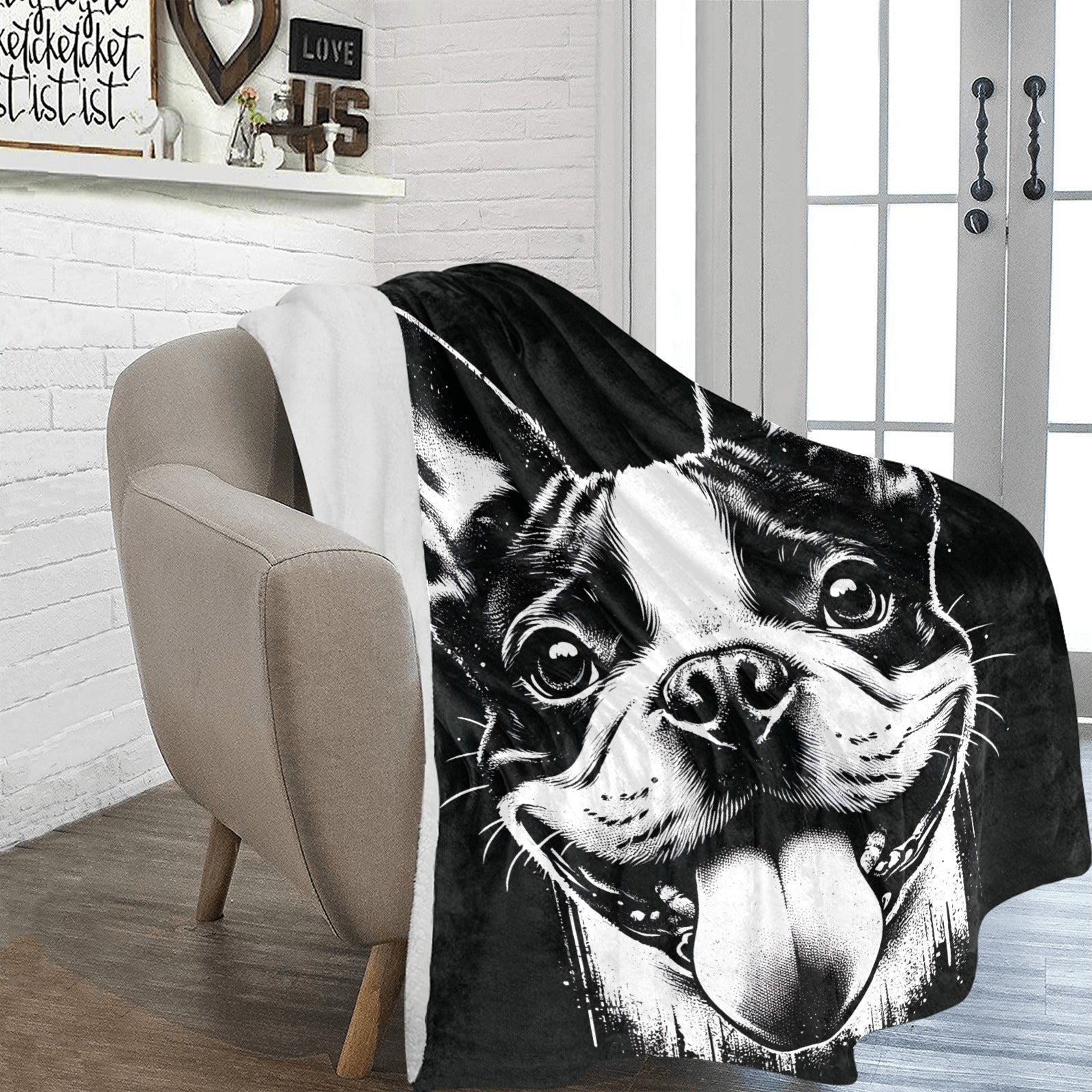 Grungy Boston Terrier Tongue Out Ultra-Soft Micro Fleece Blanket