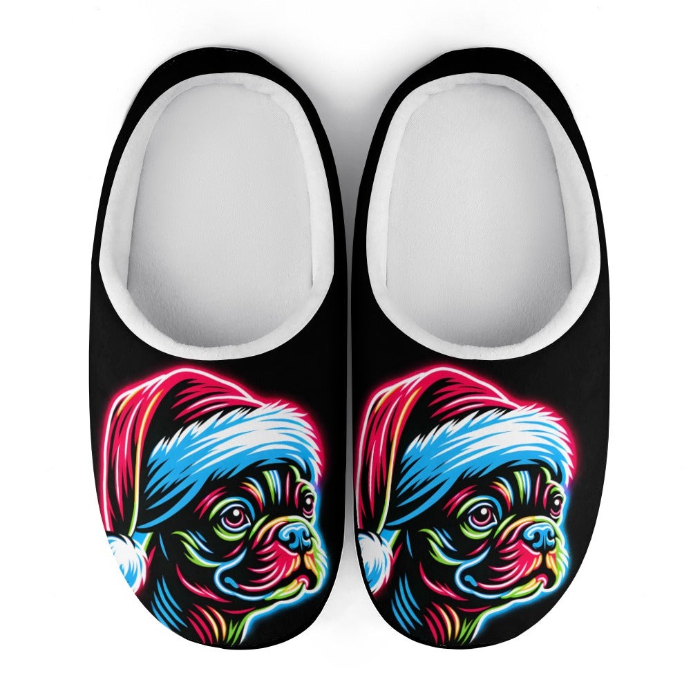 Bright Boston Holiday - Santa Pup Style Men's Cotton Slippers