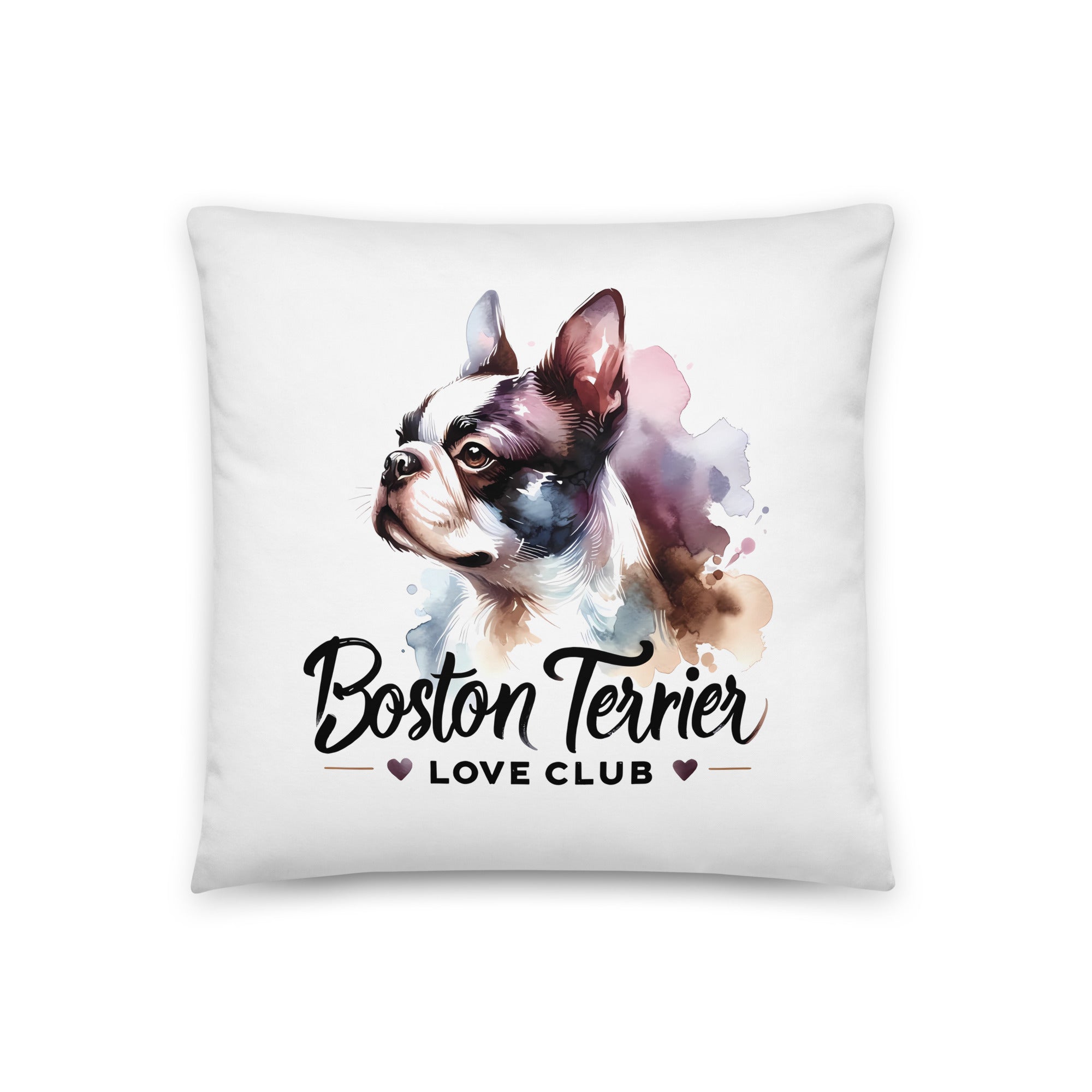 Boston Terrier Love Club - Elegant Watercolor Boston Terrier Art Pillow