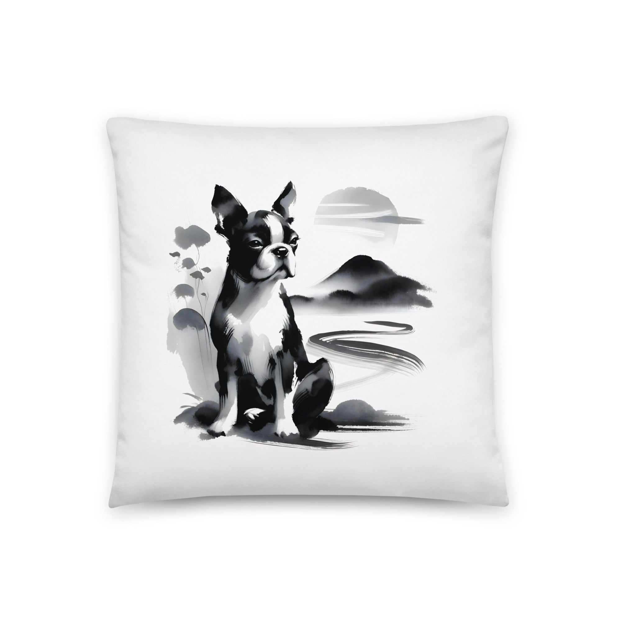 Japanese-Inspired Ink Wash Painting Pillow