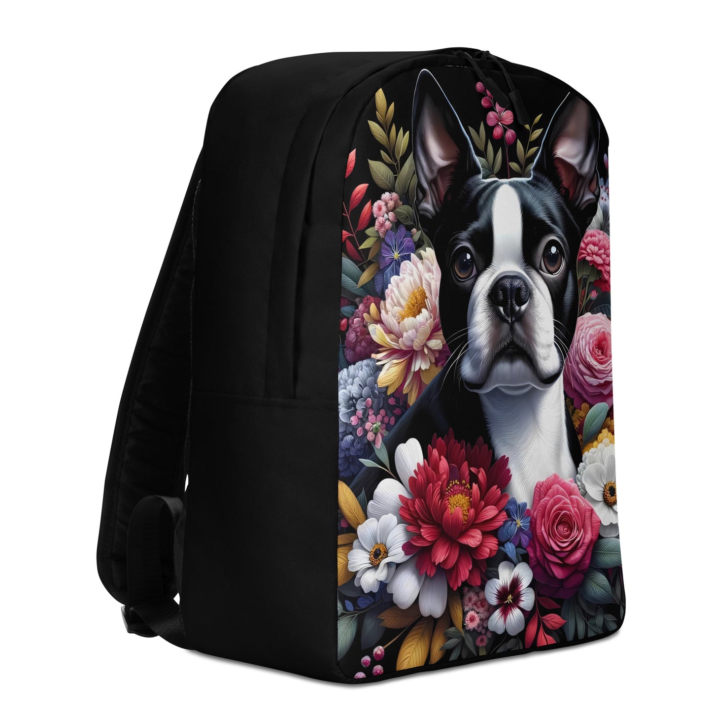 Floral Boston Terrier Dog Minimalist Backpack