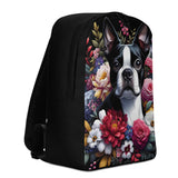 Floral Boston Terrier Dog Minimalist Backpack