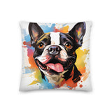 Colorful Playful Boston Terrier Dog Splash Art Premium Pillow