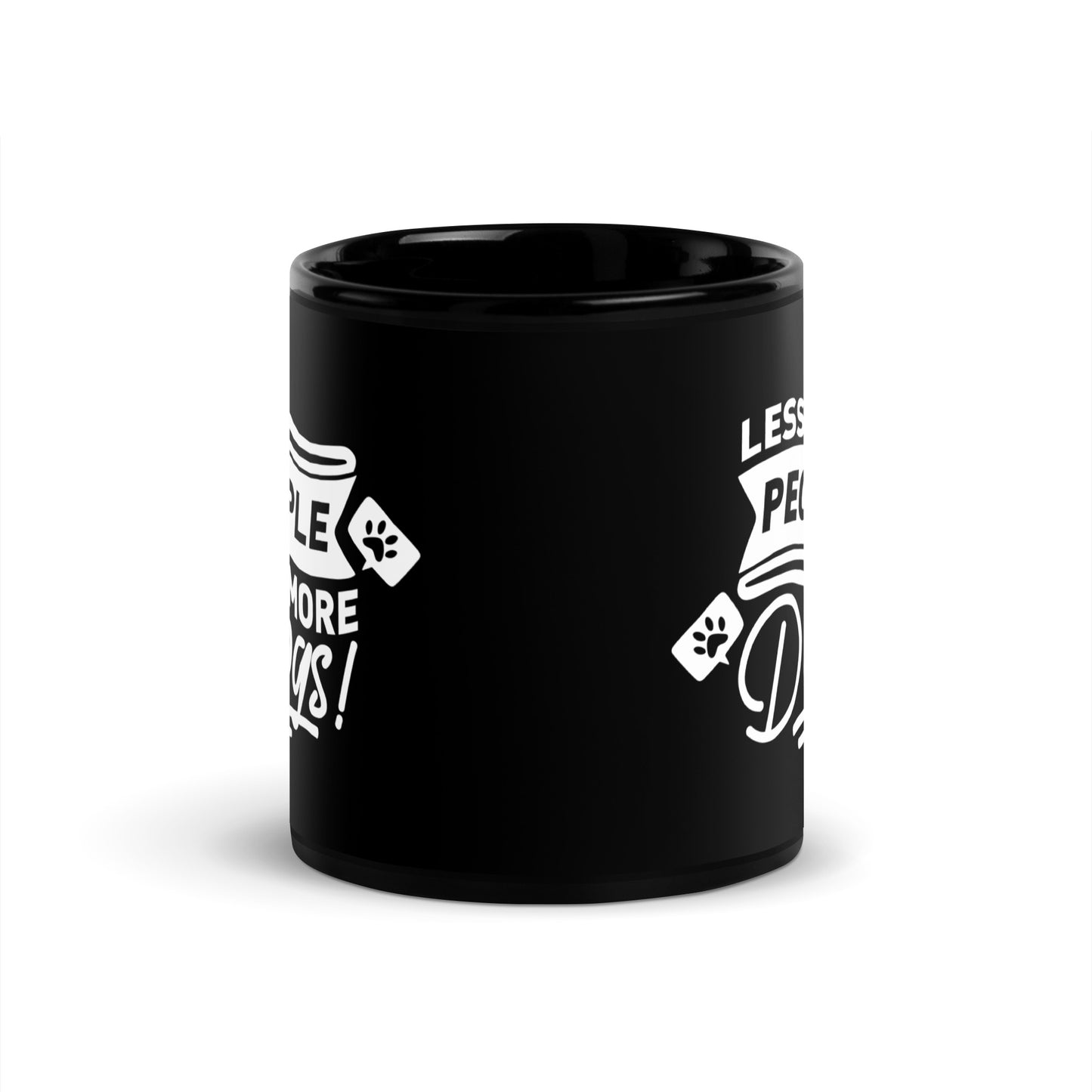 Less People More Dogs Black Glossy Mug