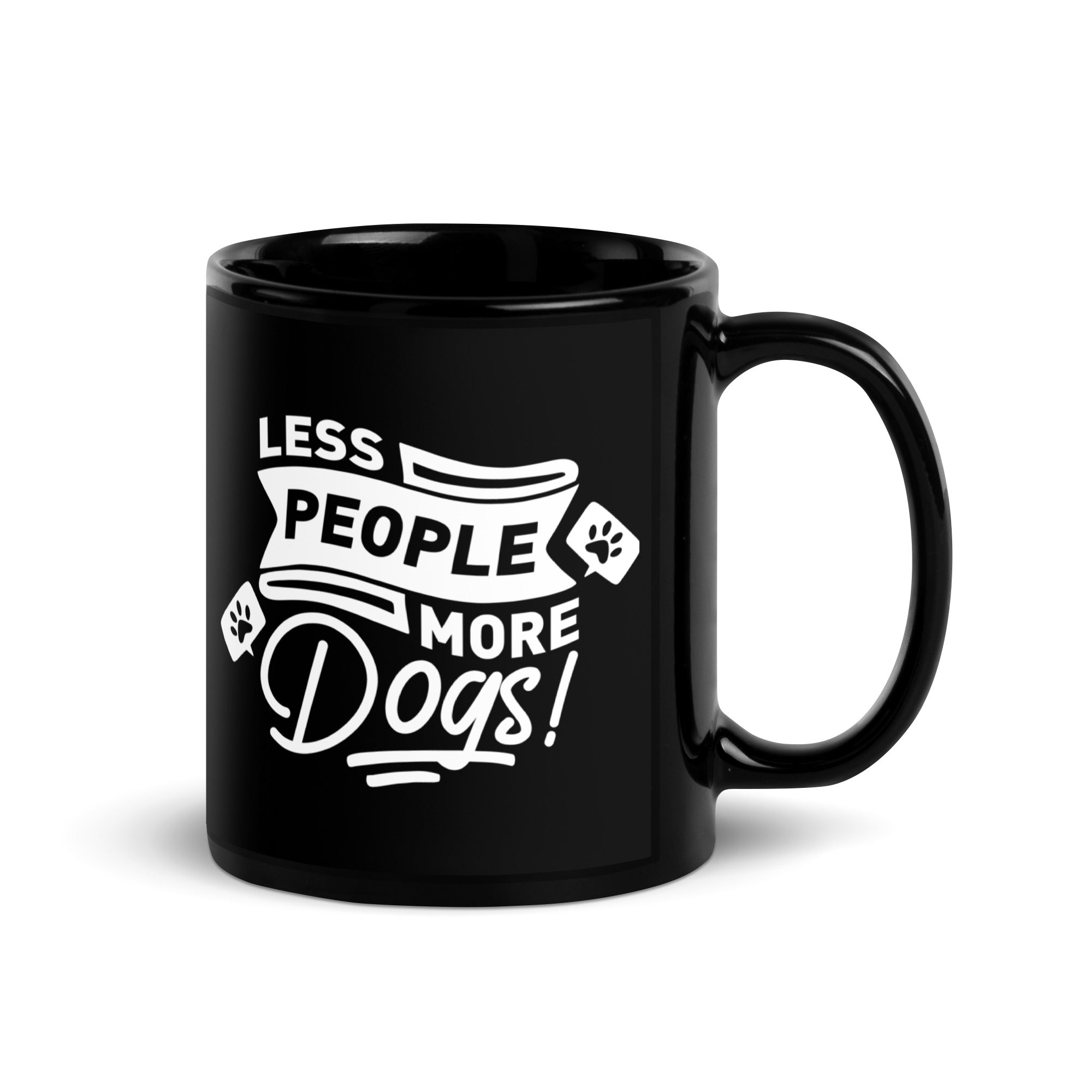 Less People More Dogs Black Glossy Mug