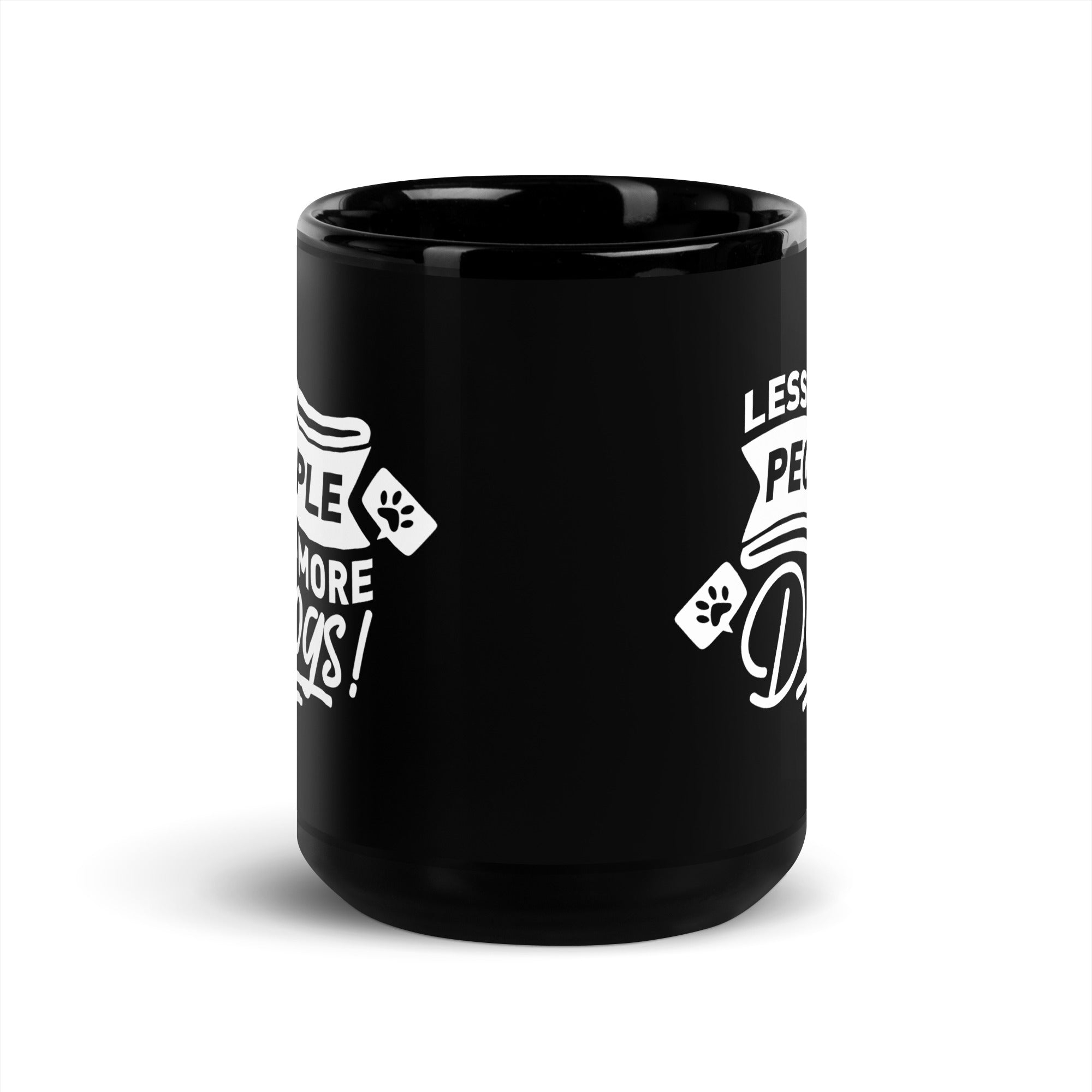 Less People More Dogs Black Glossy Mug