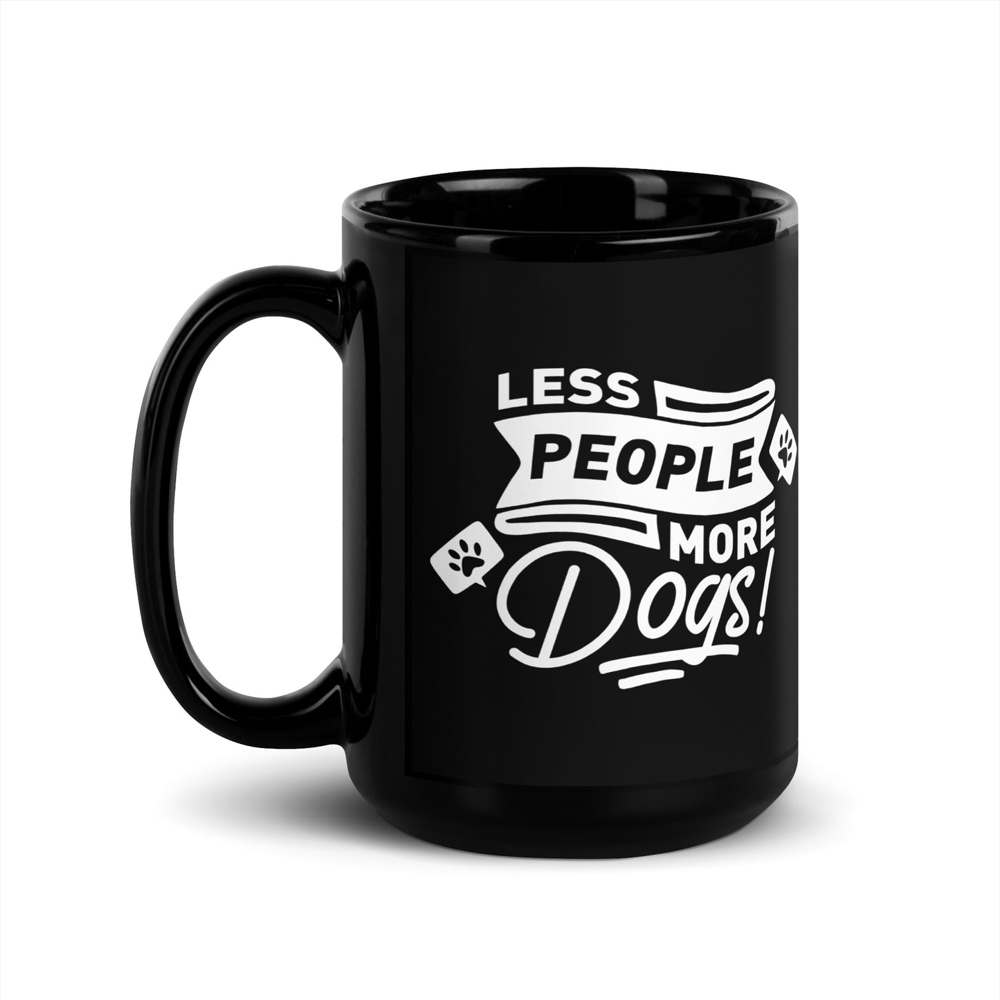 Less People More Dogs Black Glossy Mug