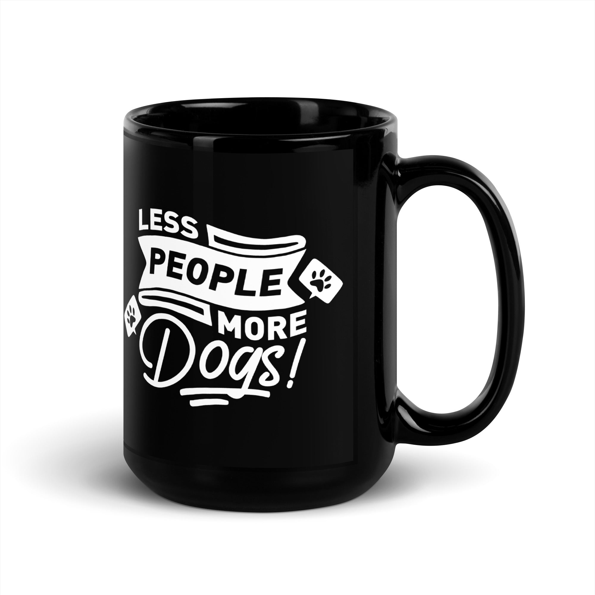 Less People More Dogs Black Glossy Mug