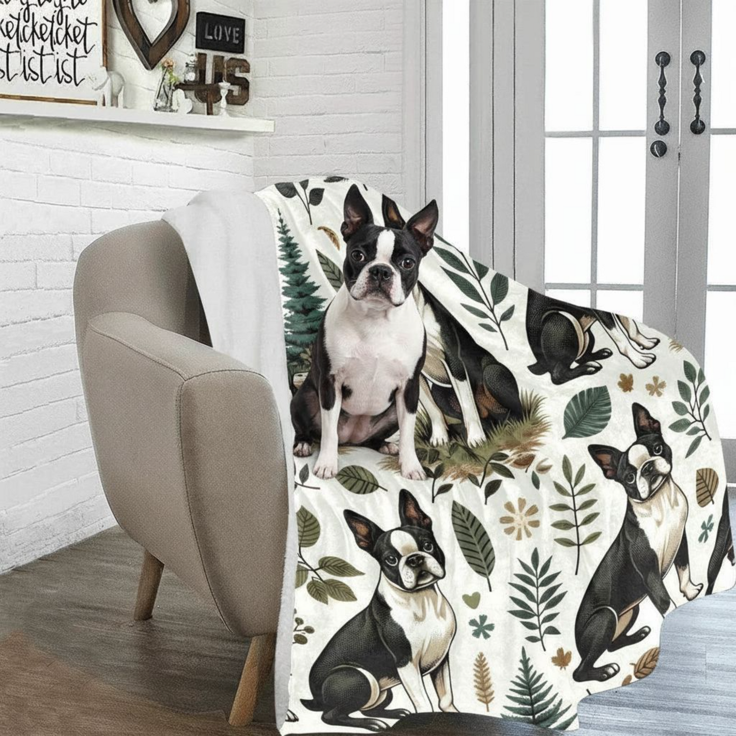 Boston Terriers in Woodland Ultra-Soft Micro Fleece Blanket