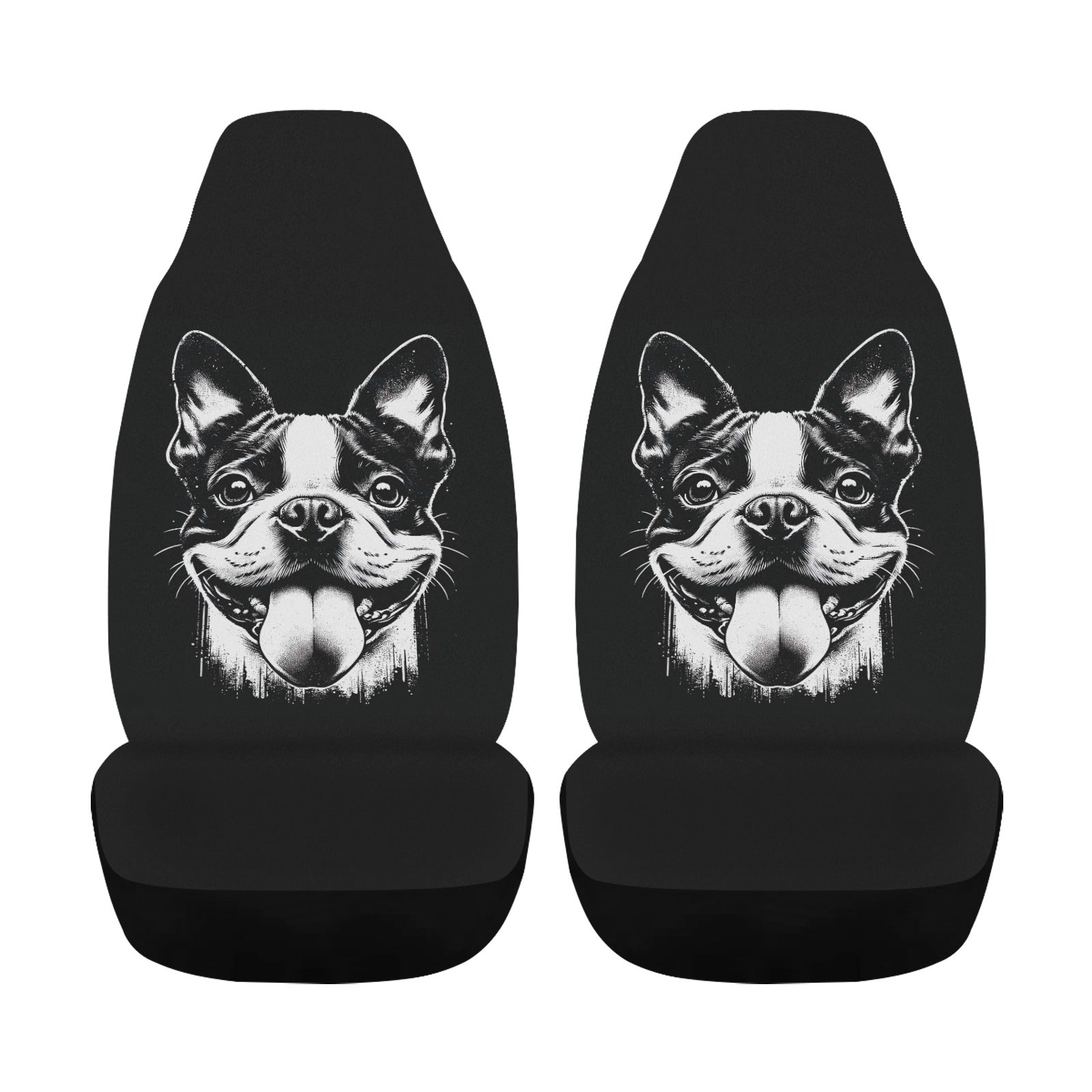 Grungy Boston Terrier Tongue Out Car Seat Cover Airbag Compatible (Set of 2)