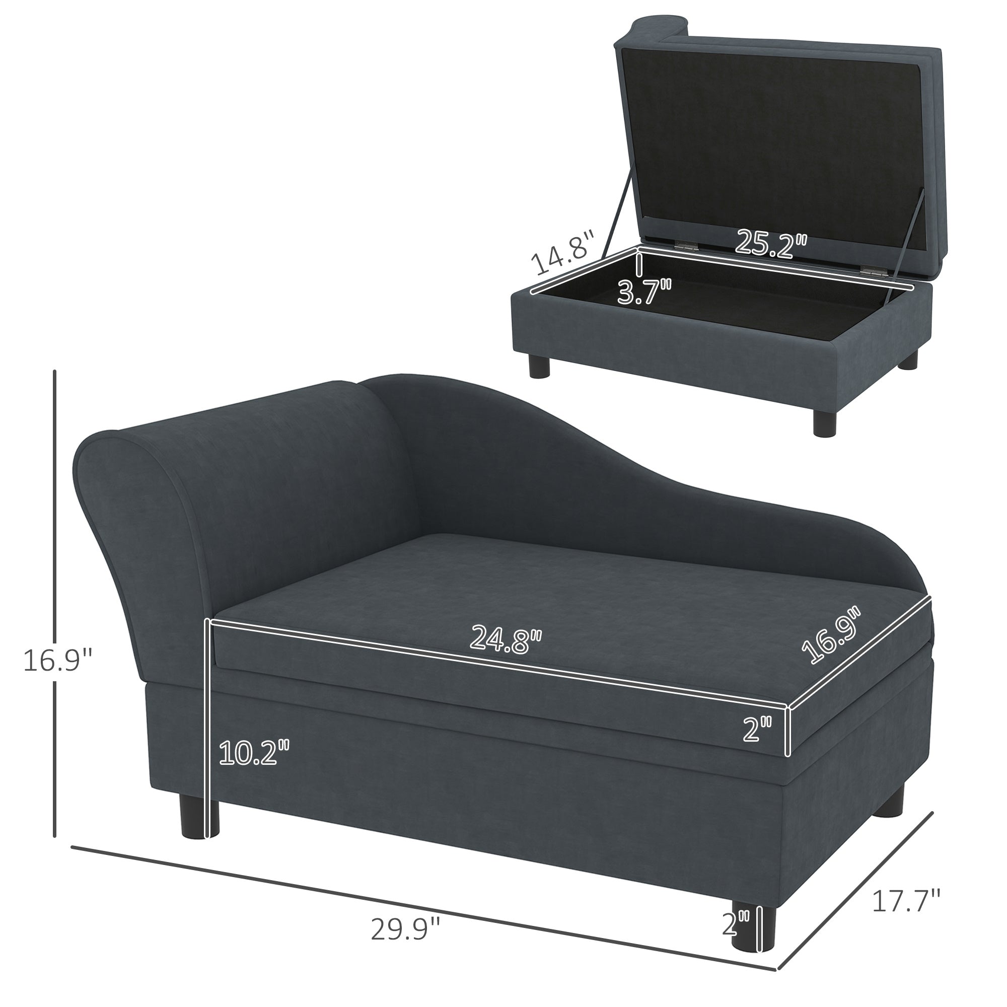 Pet Sofa Bed Couch With Storage - Dark Gray