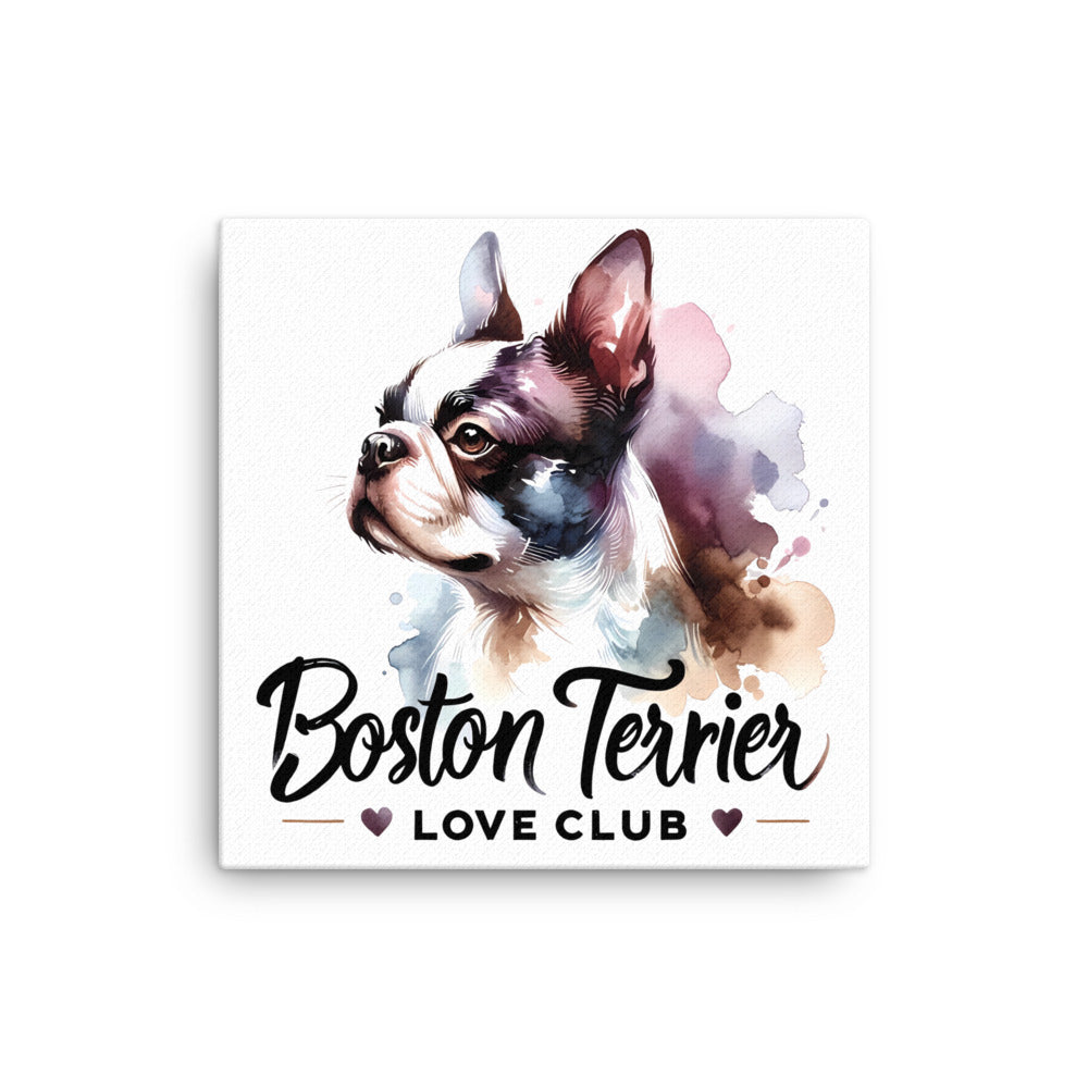 Boston Terrier Love Club - Elegant Watercolor Boston Terrier Art Canvas