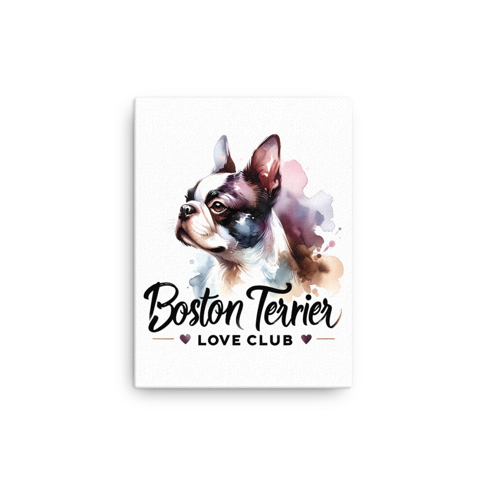 Boston Terrier Love Club - Elegant Watercolor Boston Terrier Art Canvas