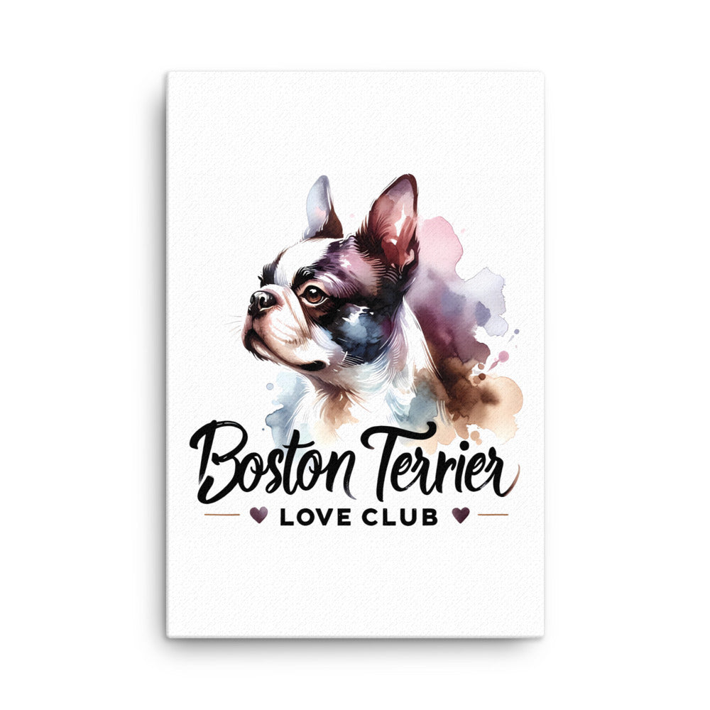 Boston Terrier Love Club - Elegant Watercolor Boston Terrier Art Canvas