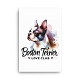 Boston Terrier Love Club - Elegant Watercolor Boston Terrier Art Canvas