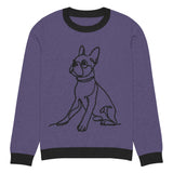 Line Drawn Boston Terrier Dog Knitted Crew Neck Sweater