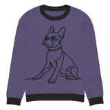 Line Drawn Boston Terrier Dog Knitted Crew Neck Sweater