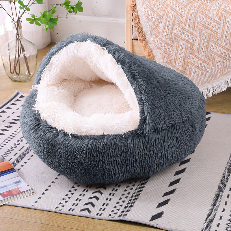 Warm Plush Semi Enclosed Dog Cave Bed