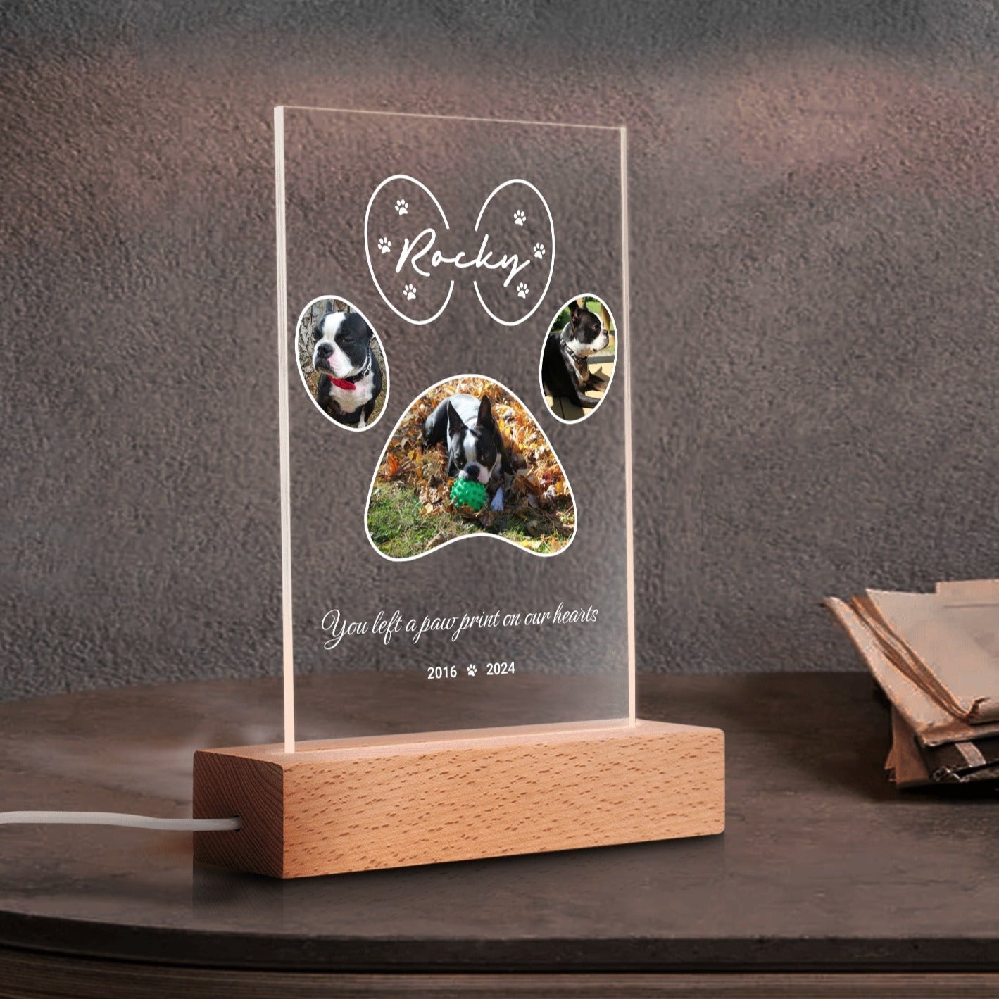 Dog Memorial Personalized LED Rectangle Acrylic Night Light - Forever Loved Pet Loss Gift