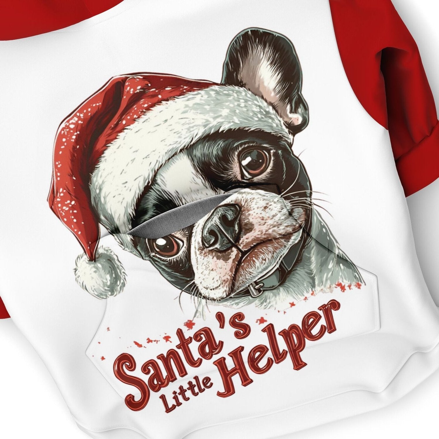 Santa's Little Helper Dog Zip-Up Hoodie - White and Red