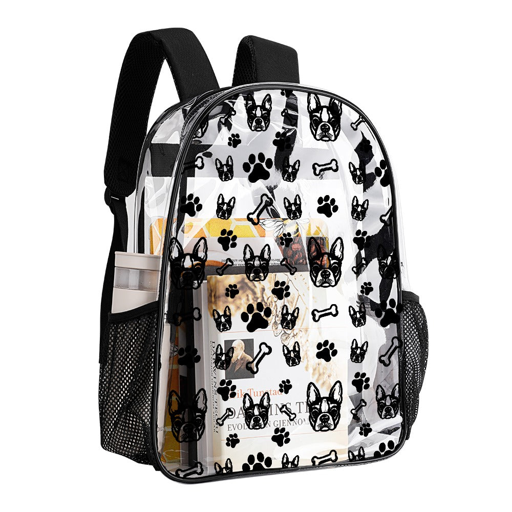 Transparent Boston Terrier Paws and Bones Bag 17 inch (New 2024)