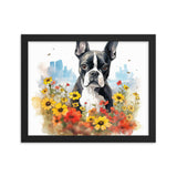 Boston Terrier Dog In A Garden Outside The City Framed Poster