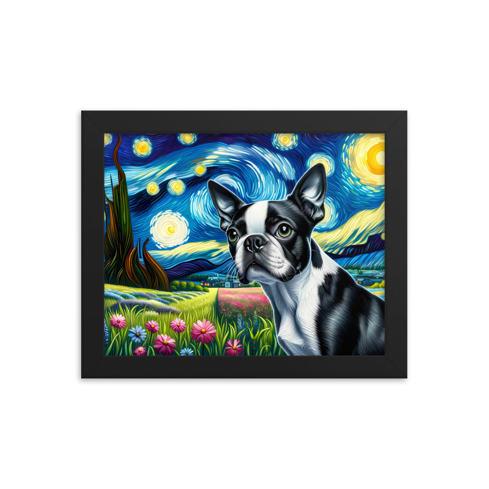 Starry Night - Boston Terrier Dog Framed Poster