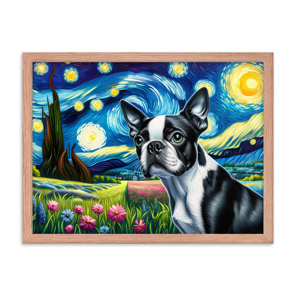 Starry Night - Boston Terrier Dog Framed Poster