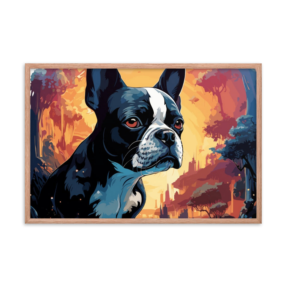 Artistic Representation Of A Boston Terrier In A Surreal Place Framed poster