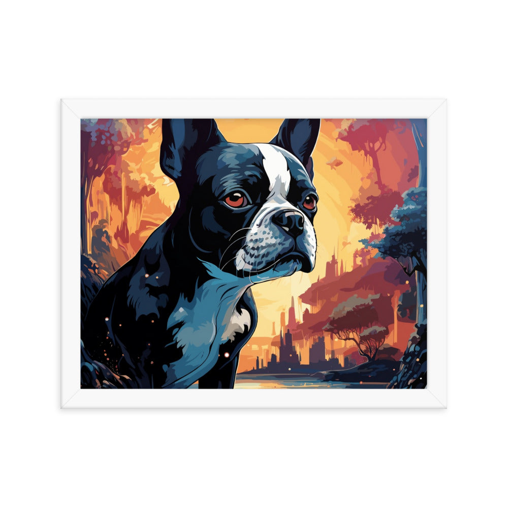 Artistic Representation Of A Boston Terrier In A Surreal Place Framed poster