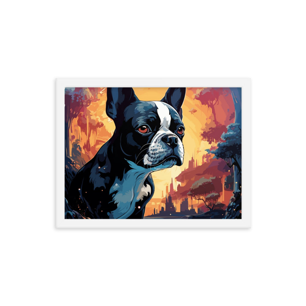 Artistic Representation Of A Boston Terrier In A Surreal Place Framed poster