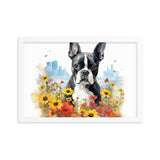 Boston Terrier Dog In A Garden Outside The City Framed Poster