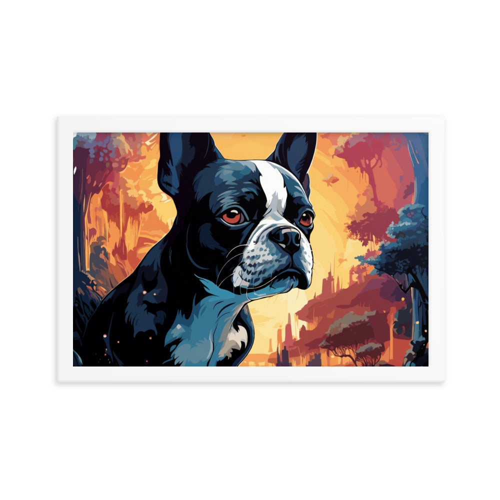 Artistic Representation Of A Boston Terrier In A Surreal Place Framed poster