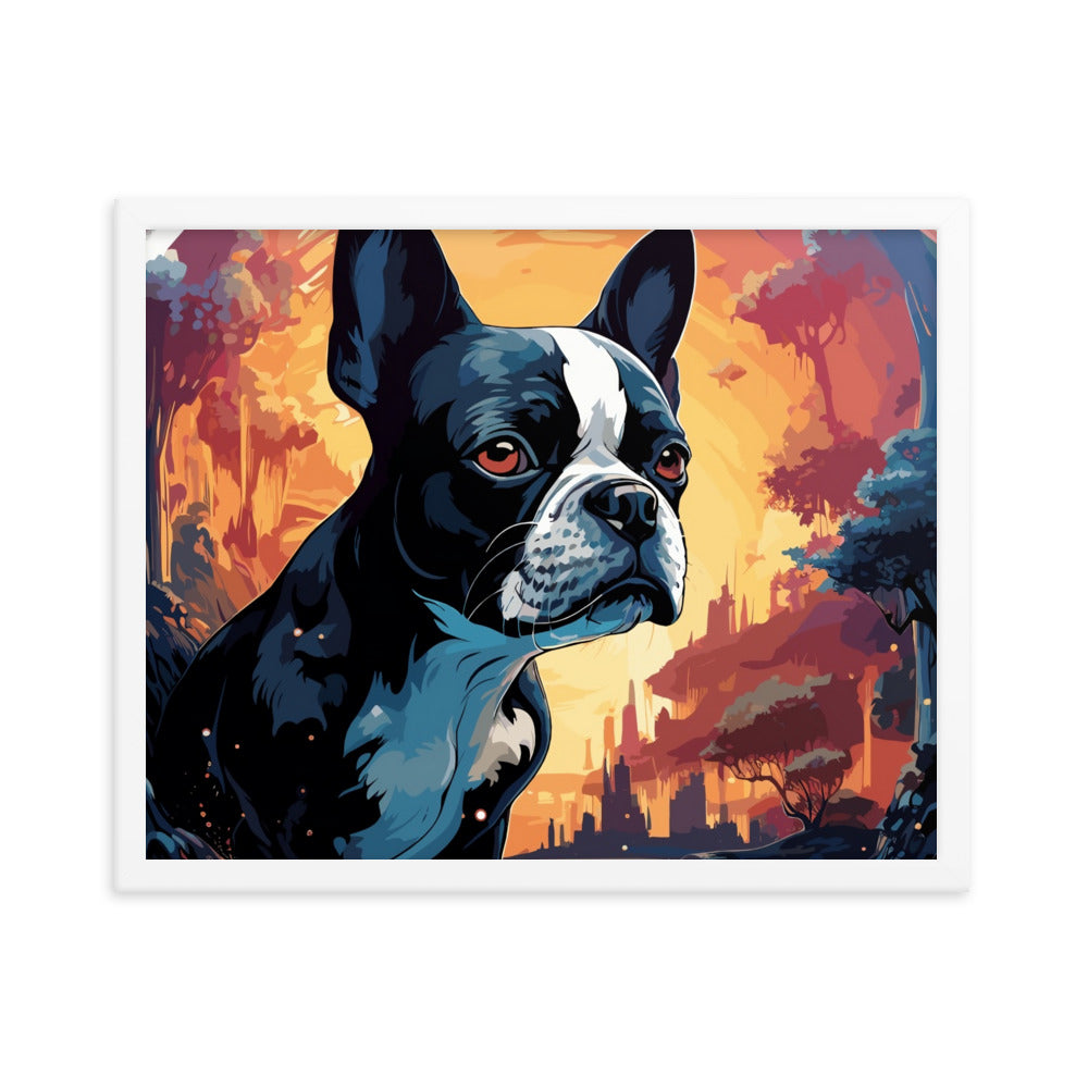 Artistic Representation Of A Boston Terrier In A Surreal Place Framed poster