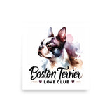 Boston Terrier Love Club - Elegant Watercolor Boston Terrier Art Poster