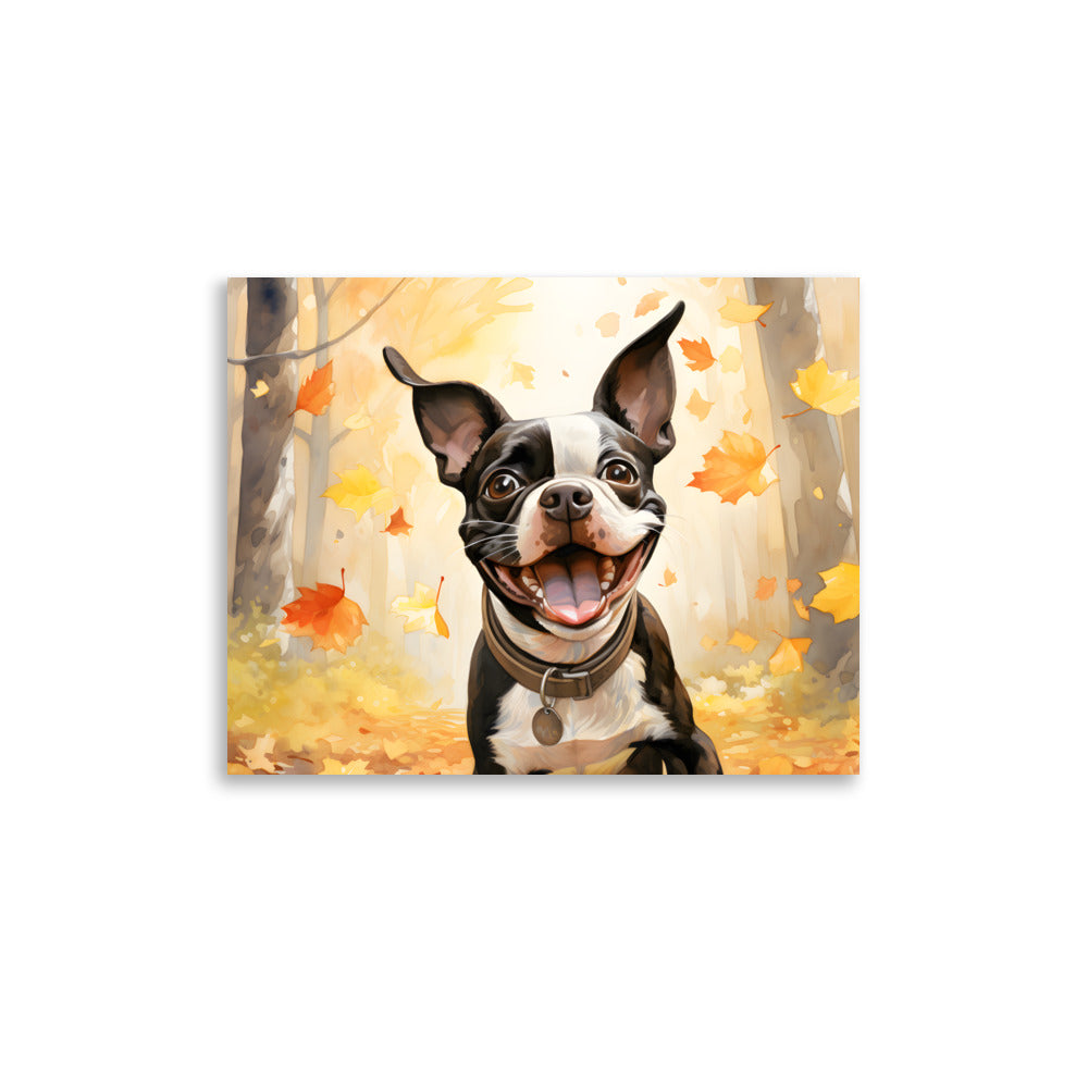 Cheerful Boston Terrier Dog Exploring A Park Watercolor Poster
