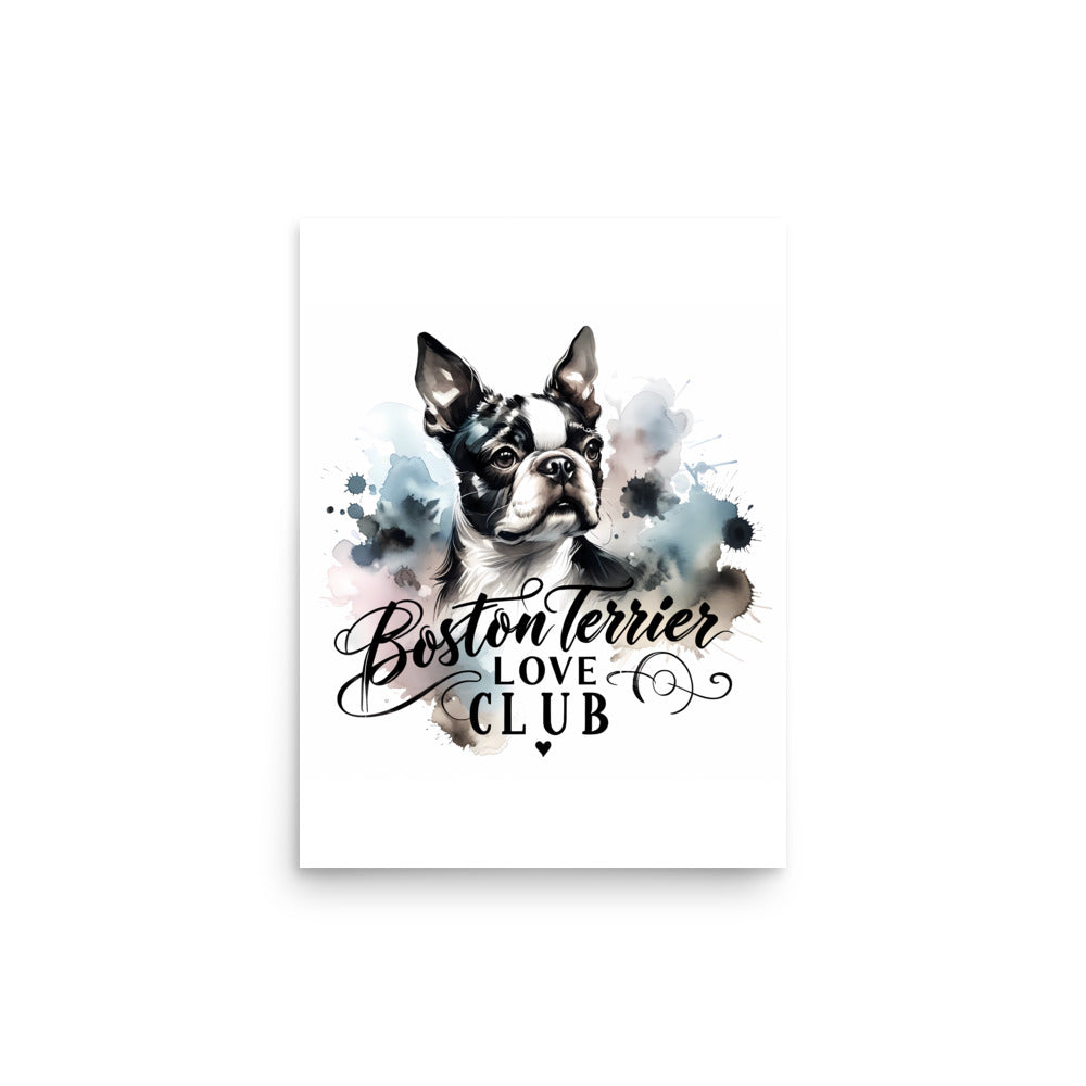 Elegant Watercolor Boston Terrier Art Poster - Boston Terrier Love Club